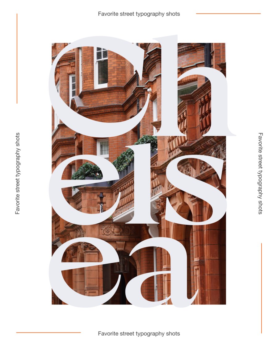 Title card of the carousel: Chelsea set in large pale serif over a photograph of a red-brick and terracotta mansion block, its bay windows, moulded panels and a planted balcony filling the frame.