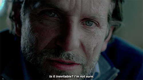 The same man years older, grey and lined, looking into the camera with the subtitle &ldquo;Is it inevitable? I&rsquo;m not sure.&rdquo; across the bottom.